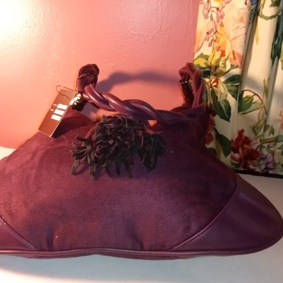 NEW PURPLE SQUARED BY SONDRA ROBERTS SHOULDER HANDBAG W/ ROPE STRAP & TASSIL - Picture 5 of 13